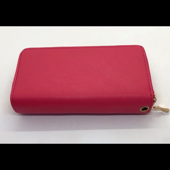 Pink textured faux leather double zipper purse - Picture 3 of 8